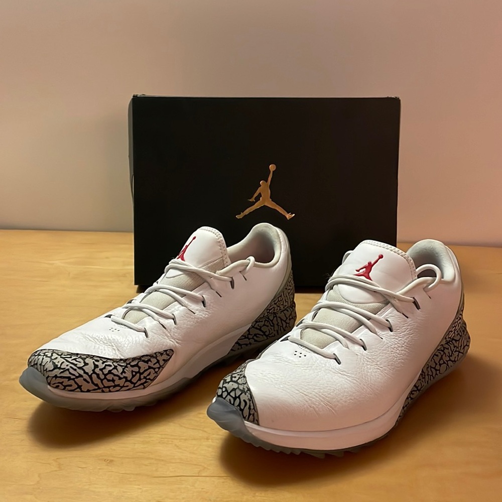 Nike Jordan ADG, spikeless golf shoes, men’s 11.5, white + fire red highlights
